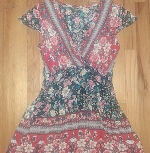 SHEIN Red and Green Floral Mini Dress